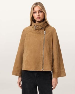 AllSaints Rhodes Relaxed Fit Suede Jacket - Natural