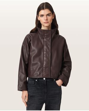 AllSaints Ryder Funnel Neck Leather Jacket - Brown
