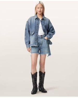 AllSaints Frankie Studded Denim Shorts - Blue