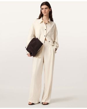 AllSaints Olga Wide Leg Pleated Pants - Natural