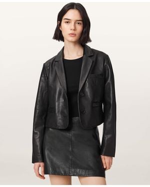 AllSaints Apton High Waisted Leather Blazer - Black