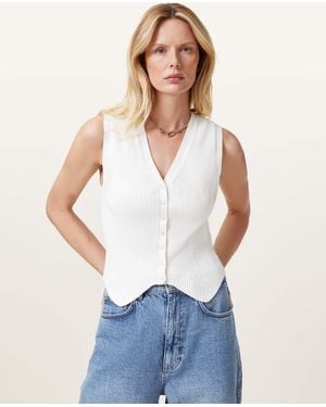 AllSaints Cruz Ribbed Knitted Waistcoat - White