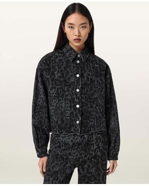 AllSaints Nicky Denim Leopard Print Shacket - Black