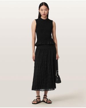 AllSaints Asal Asymmetric Ruched Maxi Skirt - Black