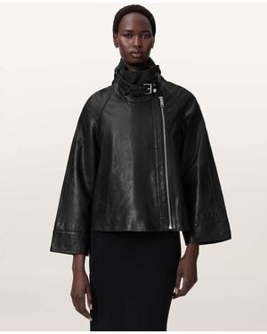AllSaints Rhodes Relaxed Fit Leather Jacket - Black