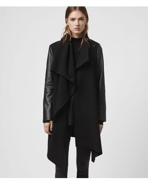 AllSaints Monument Lea Wool And Leather Coat - Black