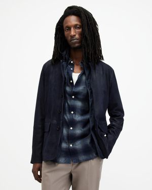 AllSaints Survey Double Layered Leather Blazer - Blue