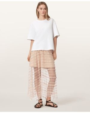 AllSaints Celia Sheer Overlay Midi Skirt - Natural