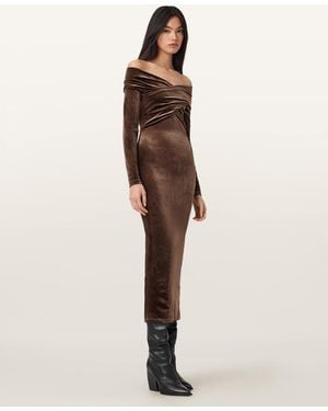 AllSaints Polyester Delta Velvet Midi Dress, /Us 6 - Natural