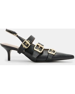 AllSaints Grace Leather Buckle Slingback Heels - White