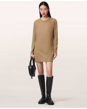 AllSaints Tillii Metallic Long Sleeve Mini Dress - Natural