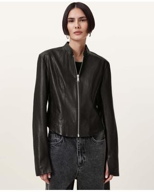 AllSaints Sheep Leather Sadler Slim Fit Leather Jacket, /Us 4 - Black