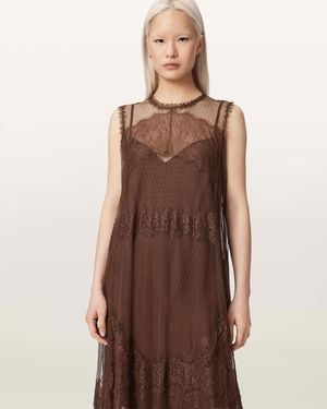 AllSaints Clara Mesh Midi Dress - Brown