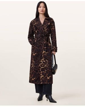 AllSaints Abel Leopard Print Trench Coat - Black