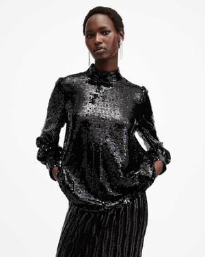 AllSaints Whitney Long Sleeve Sequin Top - Black