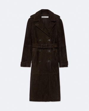 AllSaints Oaker Double-Breasted Suede Coat - Black