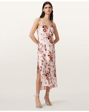 AllSaints Silk/ Viscose Melody Floral Silk Blend Midi Slip Dress. /Us 2 - Pink