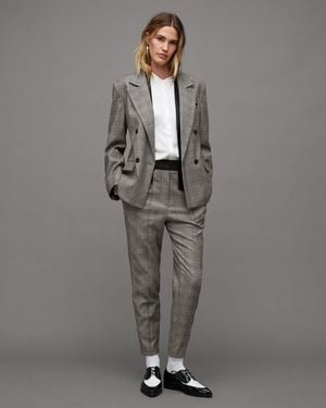 AllSaints Bea Woven Checked Skinny Fit Trousers - Grey