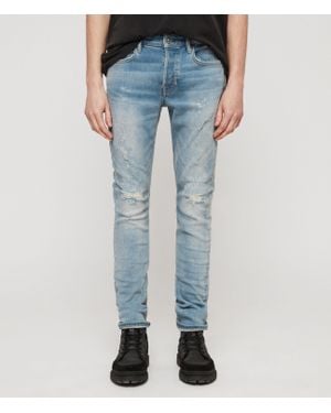 AllSaints Cigarette Damaged Skinny Jeans, Light Indigo Blue