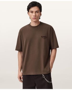 AllSaints Xander Flocked Logo Oversized T-Shirt - Brown