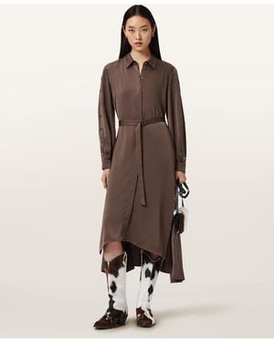 AllSaints Polyester Lexi Midi Dress, /Us 2 - Brown
