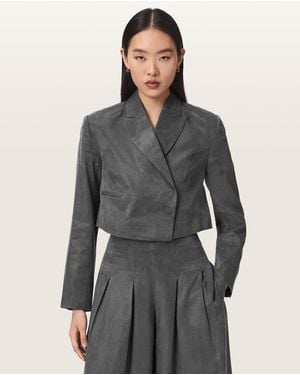 AllSaints Marrlo Double Breasted Cropped Blazer - Grey