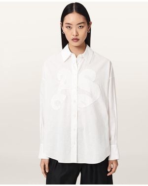 AllSaints Sparrow Linen Blend Embroidered Shirt - White