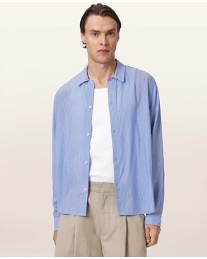 AllSaints Furrow Long Sleeve Boxy Striped Shirt - Blue
