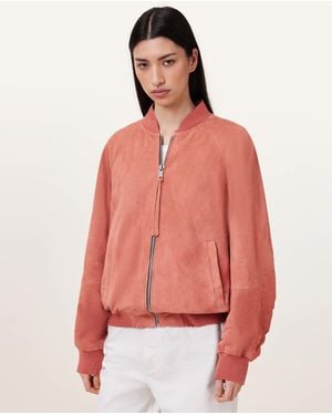 AllSaints Dana Relaxed Fit Suede Bomber Jacket - Red