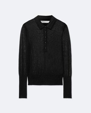 AllSaints Kay Sparkle Semi-Sheer Polo Top - Black