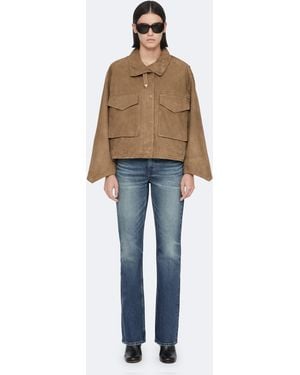 AllSaints Clay Funnel Neck Suede Cropped Jacket - Brown