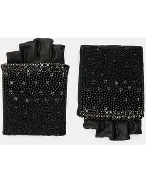 AllSaints Charly Leather Fingerless Gloves,, /Antq Nickel - Black
