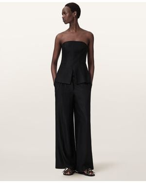 AllSaints Charley Relaxed Fit Linen Blend Trousers - Black
