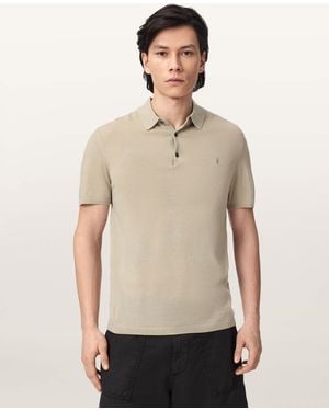 AllSaints Mode Merino Short Sleeve Ramskull Polo Shirt - Natural