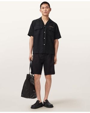AllSaints Dunloe Short Sleeve Boxy Linen Shirt - Black
