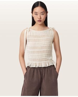 AllSaints Lotus Shirred Boat Neck Top - White
