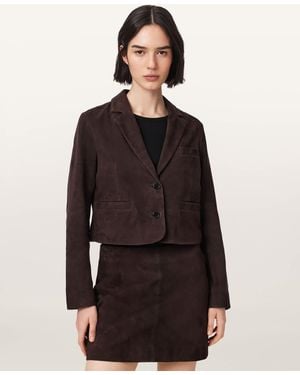 AllSaints Apton High Waisted Suede Blazer - Brown