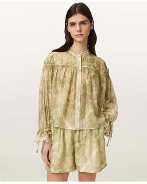 AllSaints Delphine Relaxed Fit Gathered Shirt - Natural