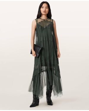 AllSaints Clara Mesh Midi Dress - Green