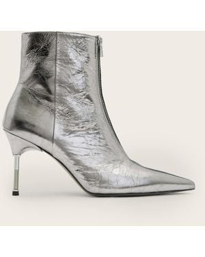 AllSaints Natasha Pointed Metallic Leather Boots - White