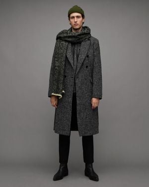 AllSaints Keegan Double Breasted Herringbone Coat - Grey