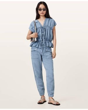 AllSaints Val High-Rise Cargo Linen Blend Pants - Blue