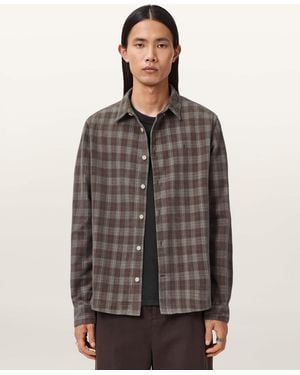 AllSaints Torin Long Sleeve Ramskull Shirt - Brown
