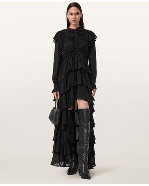 AllSaints Polyester Leila Frill Maxi Dress, /Us 0 - Black