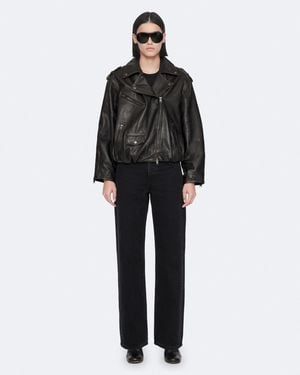 AllSaints Samina Relaxed Fit Leather Biker Jacket - Black