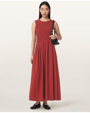 AllSaints Luna Crinkle Cotton Midi Dress - Red