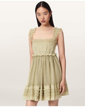 AllSaints Angela Gathered Frill Mini Dress - Natural