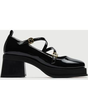 Walk London Lily Patent Mary Jane Heels - Black