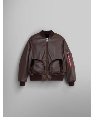 Alpha Industries Women's Reversible Faux Leather Ma-1 Bomber Jacket - Brown