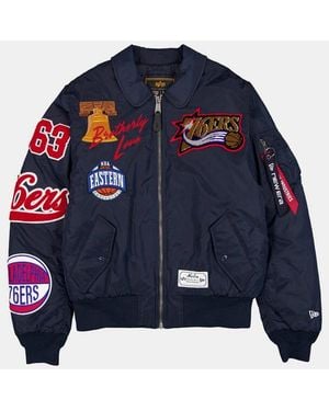 Alpha Industries Philadelphia 76ers X Alpha X New Era Ma-1 Collared Bomber Jacket - Blue